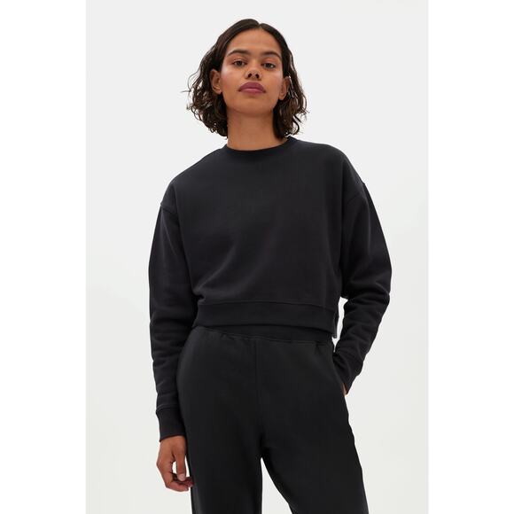 Girlfriend Collective 50/50 Cropped Crewneck Sweatshirt Black Large Neutral Cozy - Picture 1 of 5